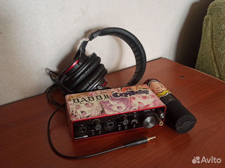 Студийный комплект, звуковая карта + уши + микро
