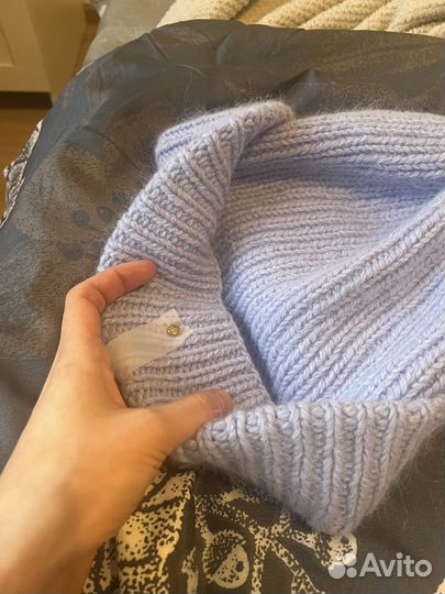 Шапка из пуха норки и шерсти голубая