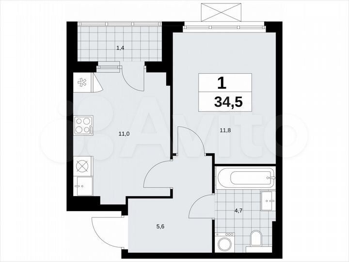 1-к. квартира, 34,5 м², 19/19 эт.