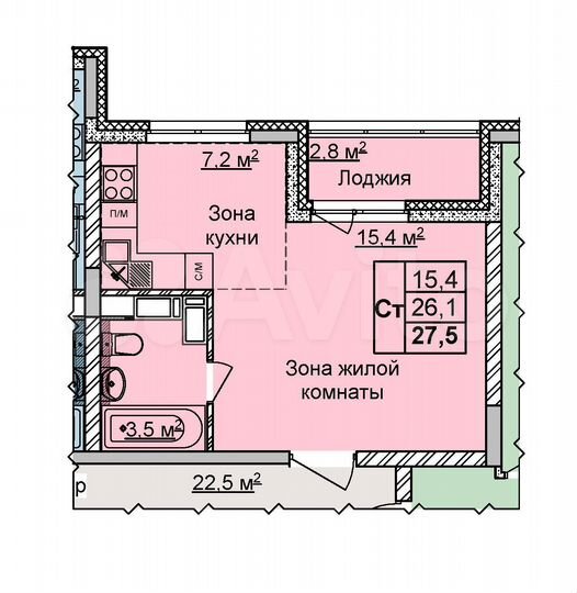 Квартира-студия, 27 м², 6/18 эт.