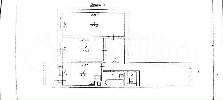 2-к. квартира, 65,8 м², 3/3 эт.