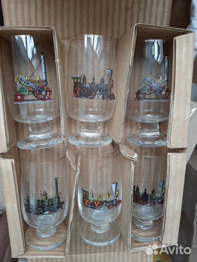 Набор ретро бокалов с паровозами СССР