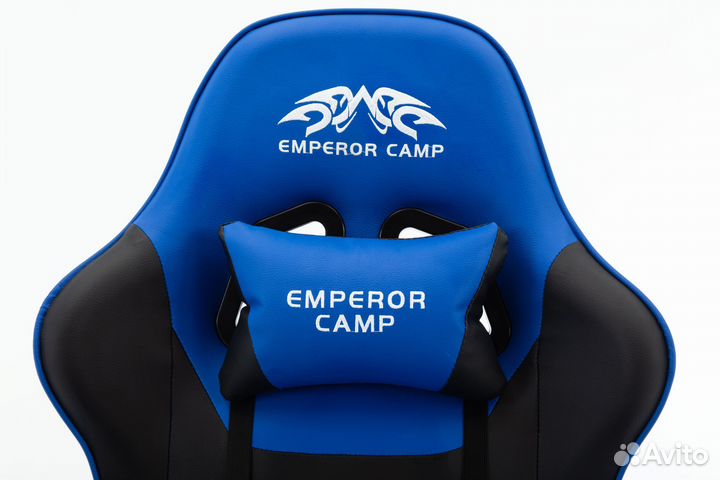 Игровое кресло черно-синее с подставкой