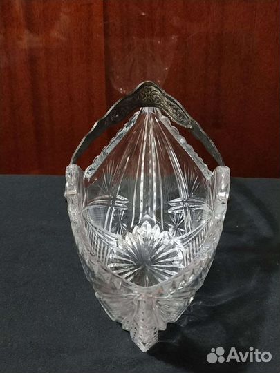 Хрустальная ваза с мельхиоровой ручкой, СССР