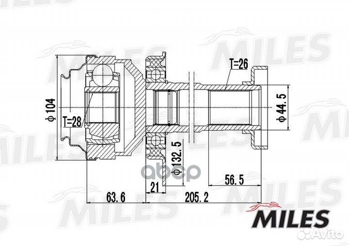 ШРУС VW T5 1.9TD-2.0 03- внутр. прав. ga10037 M