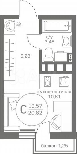 Квартира-студия, 19,6 м², 7/17 эт.