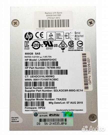 Жесткий диск HP 792227-B21 800Gb SAS 2,5