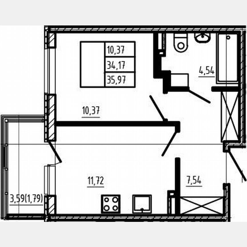 1-к. квартира, 34,4 м², 3/4 эт.