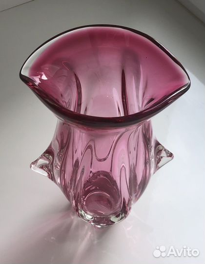 Ваза розовое гутное стекло, 'барбикор'