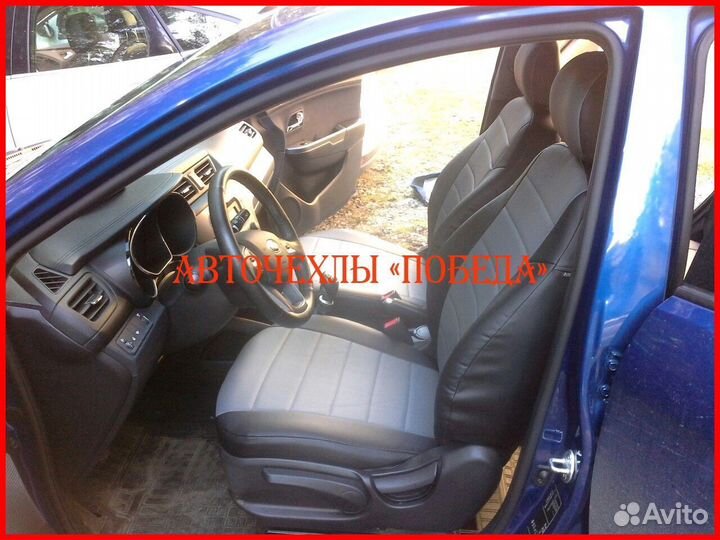 Чехлы Kia Rio 3 хб из экокожи чёрно-серые Классика