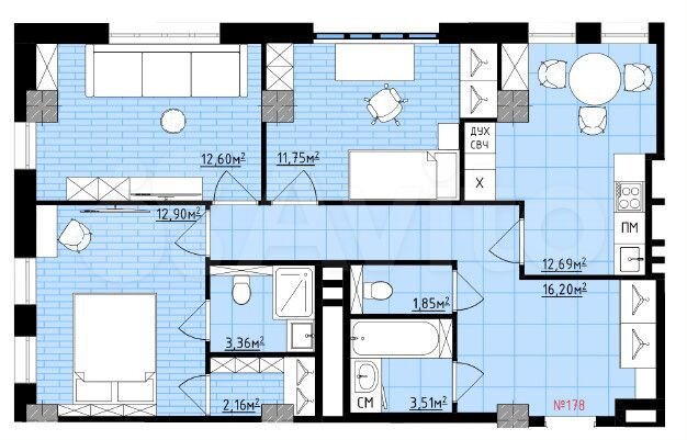3-к. квартира, 77 м², 2/14 эт.