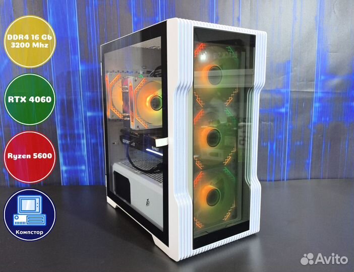 Мощный игровой пк AMD5600-RTX4060-16DDR4-WOF52-A520