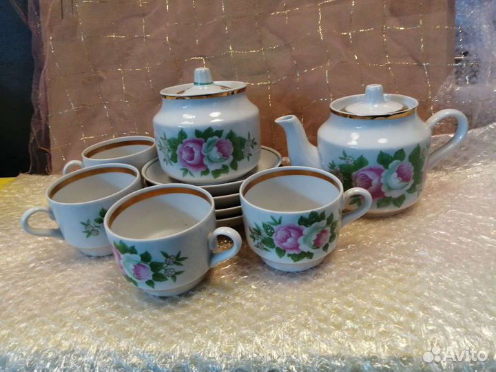 Чайный набор Шиповник, Вербилки, 4 перс, 80годы,бу