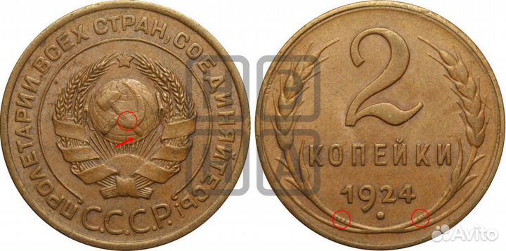 2 коп. 1924 года. Штамп 1,1 Б