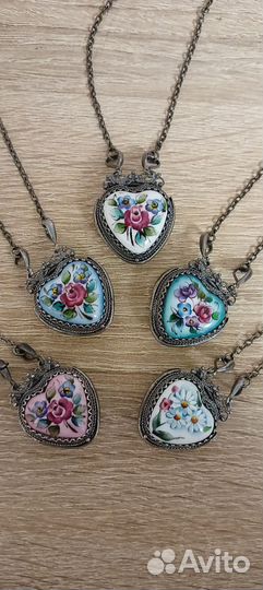 Финифть кулон сердечко в черной гальванике