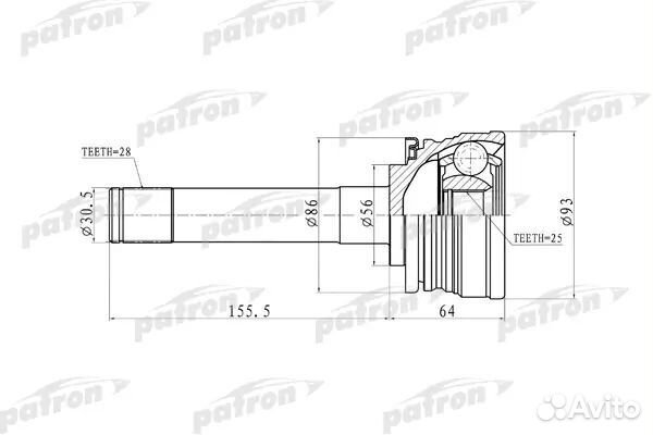 Patron PCV9316 ШРУС наружн 28x56x25 Mitsubishi Mon