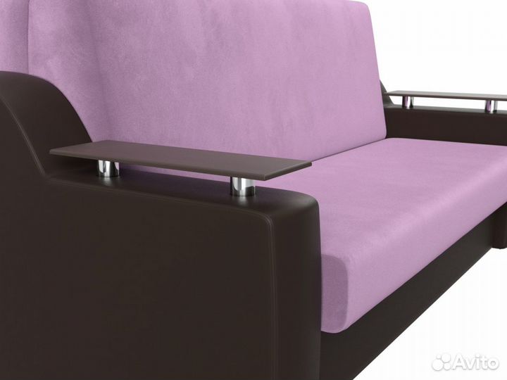 Диван прямой аккордеон Сенатор 140, микровельвет, сиреневый, коричневый