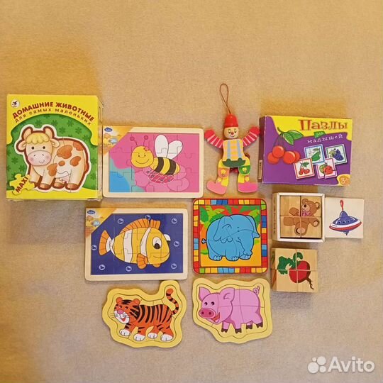 Развивающие игрушки деревянные. Пазлы, кубики