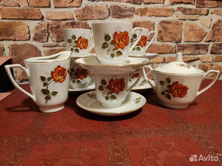 Чайно кофейный сервиз. Оранжевая роза. Польша
