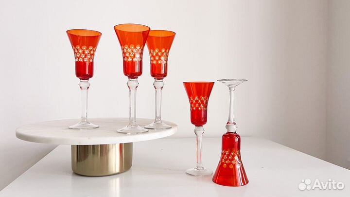 Фужеры рубиновое стекло винтаж Неман СССР