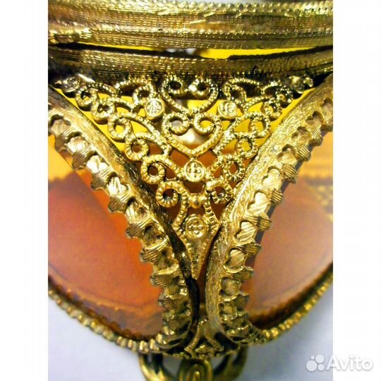 Шкатулка Старинная Цветное Стекло Позолота 24К США