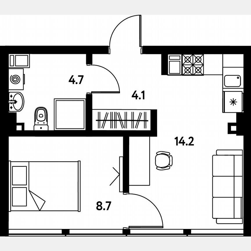 1-к. апартаменты, 31,6 м², 4/10 эт.