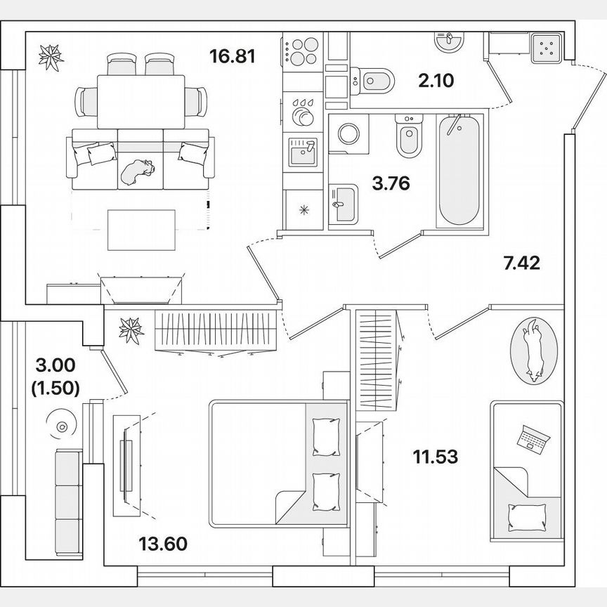 2-к. квартира, 56,7 м², 5/12 эт.