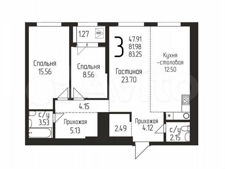 3-к. квартира, 83,2 м², 16/19 эт.