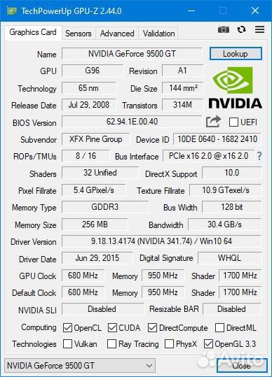 ATI Radeon HD 3650, GeForce 9500 GT, 8600 GT 730
