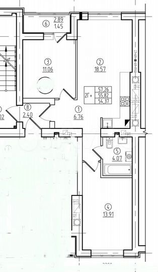 2-к. квартира, 57,3 м², 5/9 эт.