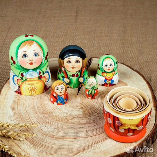 Матрёшка 'Мордашка', самовар, 5 кукольная, люкс