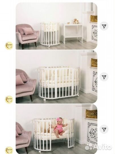 Детская кроватка-трансформер с маятником белая