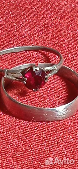 Кольцо старинное серебро 2 шт.,корунд рубина