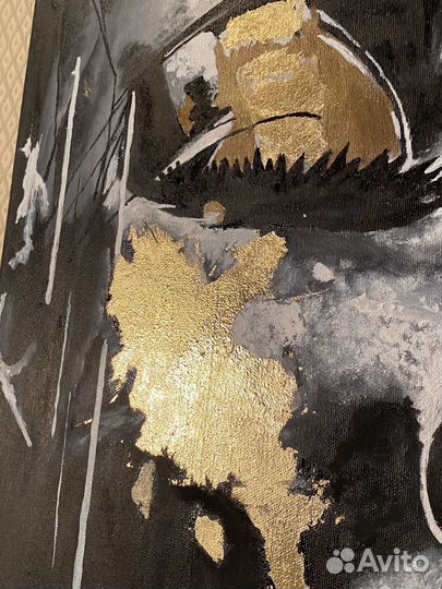 Картина маслом на холсте фактурная золотая поталь