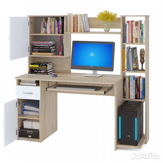 Стол компьютерный кст-11.1, цвет дуб сонома/белый, шхгхв 149х60х144 см., универсальная сборка