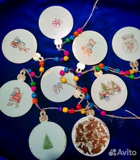 Гирлянда, флажки на новогоднюю ёлку деревянные