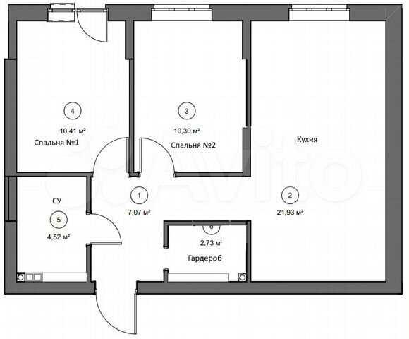 2-к. квартира, 57 м², 3/5 эт.