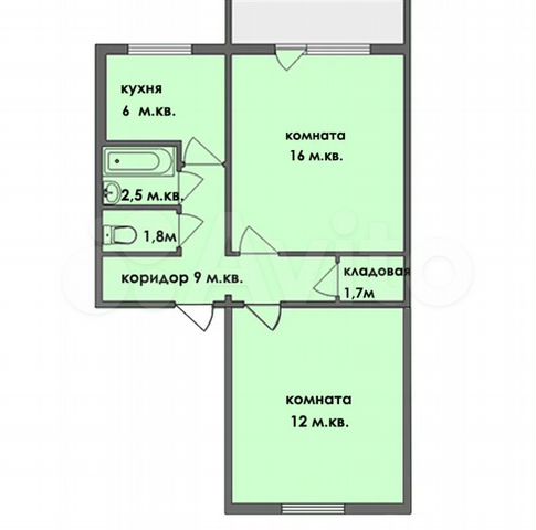 2-к. квартира, 47,2 м², 1/2 эт.