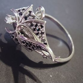 Серебрянное кольцо Дракон (черные фианит.И жемчуг)
