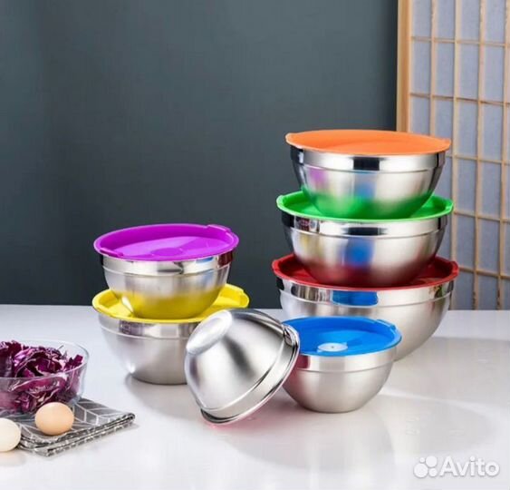 Набор мисок с крышками из 5шт нержавеющая сталь