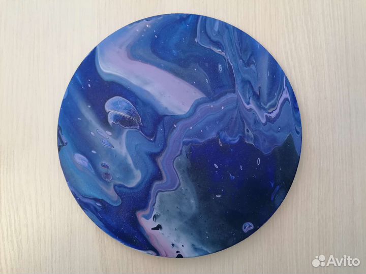 Картина круглая жидкий акрил в технике fluid art