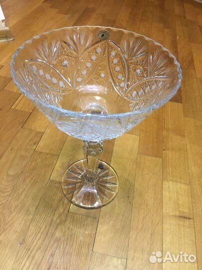 Большая хрустальная ваза для фруктов (ручная резка