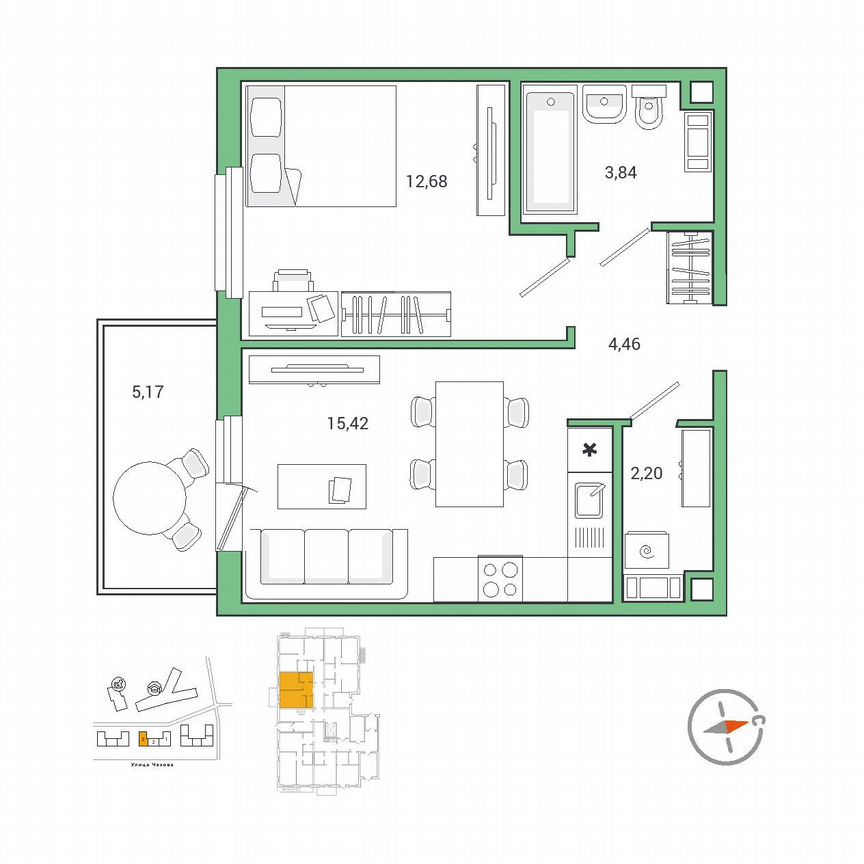 1-к. квартира, 40,3 м², 1/9 эт.