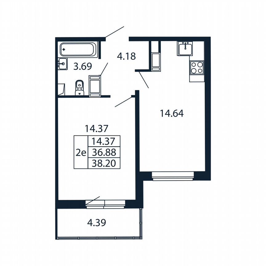 1-к. квартира, 35,8 м², 4/12 эт.