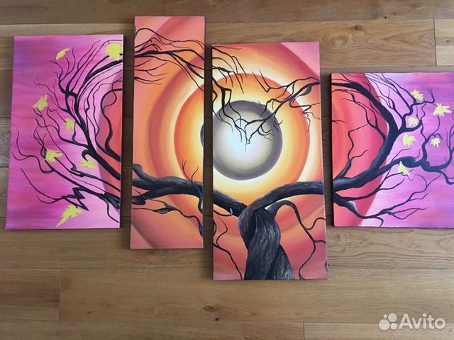 Модульная картина, масло, холст, защитное покрытие