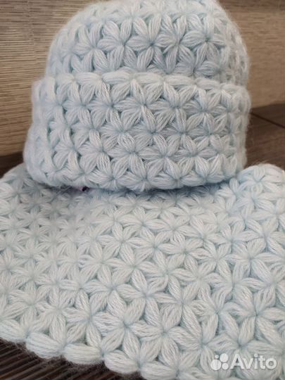 Зимние шапка и снуд ручной работы р58-62