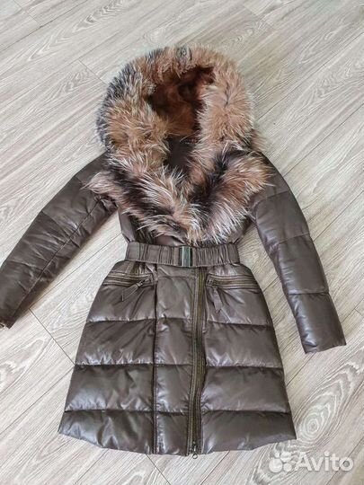 Кожанный Пуховик натуральный мех