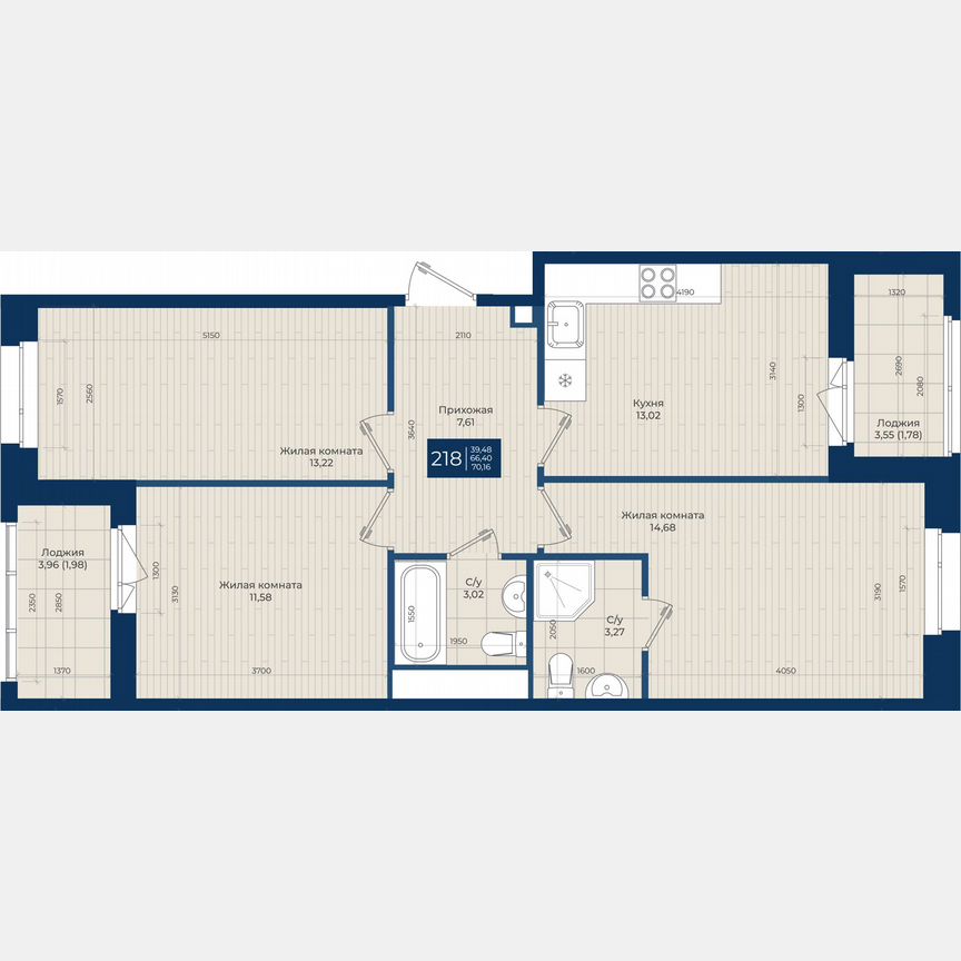 3-к. квартира, 70,2 м², 4/12 эт.