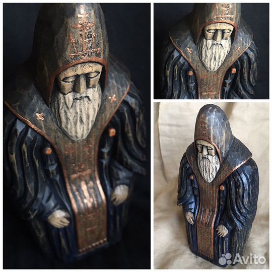 Деревянная резная икона Нил Столобенский