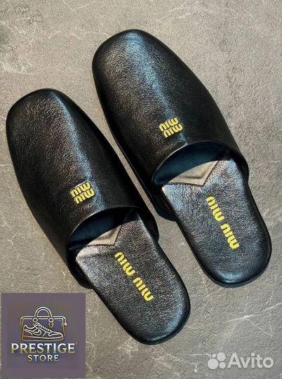 Тапочки Miu Miu кожаные черные, 36 р